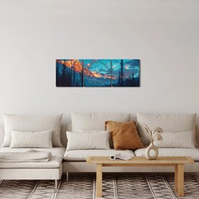 Obraz - Kempovanie v horách (s hodinami) (90x30 cm)