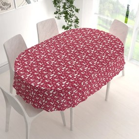 Biante Zamatový oválny obrus Tamara TMR-045 Vianočné jelene a stromčeky na červenom 50x100 cm