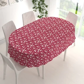 Biante Zamatový oválny obrus Tamara TMR-045 Vianočné jelene a stromčeky na červenom 140x180 cm