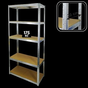 5-ÚROVŇOVÁ POLIČKOVÁ SKRÍŇ 180 x 90 x 30 CM NOSNOSŤ POLIČKY: 175 KG *5870