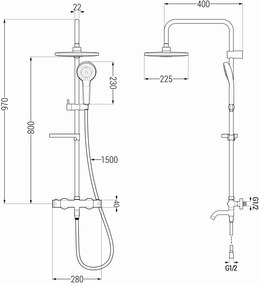 Mexen KX05 sprchový set s termostatickou vaňovou batériou Kai, čierna,779000591-70