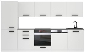 Kuchynská linka Belini Premium Full Version 300 cm biely mat  s pracovnou doskou ROSE