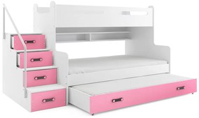 Detská poschodová posteľ s prístelkou MAX 3 Farba: Ružová