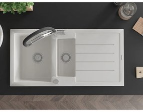 Mexen Andres, granitový drez 1000x500x200 mm, 1,5-komorový a drezová batéria Duo, biela, 6515-20-671701-07