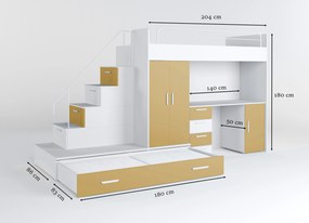 Detská posteľ Ruby V (biela + žltá) (s roštami). Vlastná spoľahlivá doprava až k Vám domov. 1121267