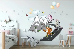 Hravá detská nálepka na stenu leňochody športovci na horách 80 x 160 cm