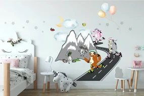 Veselá detská nálepka na stenu korčuliari na horách 120 x 240 cm