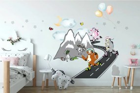Veselá detská nálepka na stenu korčuliari na horách 120 x 240 cm