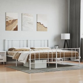 Kovový rám postele s čelom a podnožkou biely 180x200 cm 352551