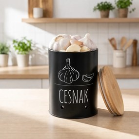 Orion Dóza na cesnak, plech/bambus pr. 11 cm, BLACK SK