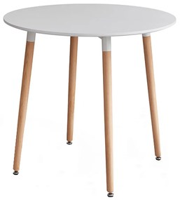 Jedálenský stôl, biela/buk, priemer 80 cm, ELCAN NEW TYP 2