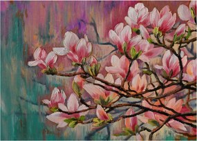 Obraz - Olejomaľba, Rozkvitnutá sakura (70x50 cm)
