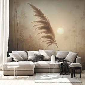 Samolepiaca tapeta pampová tráva v rannej hmle