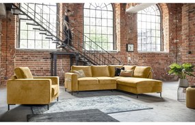 Žltá zamatová rozkladacia rohová pohovka (pravý roh) Lofty Lilly – Miuform