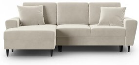 Béžová zamatová rozkladacia/s úložným priestorom rohová pohovka (ľavý roh/s leňoškou) Kyoto – Cosmopolitan Design