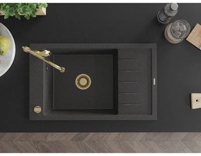 Mexen Elias, granitový drez 795x480x200 mm, 1-komorový a drezová batéria Carla, čierna škvrnitá, 6511-76-670700-50