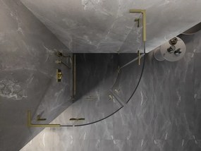 Mexen Lunar, L polkruhový výklopný sprchový kút 90 x 90 cm, 8mm číre sklo, zlatý matný profil, 833L-090L-090P-55-00