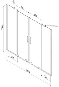 Mexen Velar Duo, 2-krídlová posuvná vaňová zástena 140 x 150 cm, 8mm číre sklo, čierny matný profil, 896-140-000-02-70