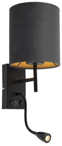 Inteligentné nástenné svietidlo čierne so zamatovým tmavosivým tienidlom vrátane WiFi A60 - Stacca