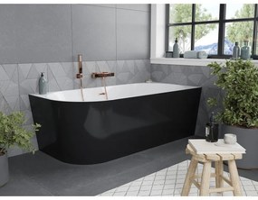 Mexen Mia, voľne stojaca rohová vaňa, pravá, 160 x 75 cm, biela-čierna, medený prepad, 52691607575P-65