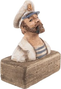 Dekorácia figúrka námorník s fajkou na podstavci Rustic - 16 * 8 * 20 cm
