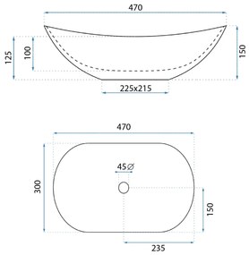 Rea Royal Mini, umývadlo na dosku 480x305x145 mm, čierna-biela, REA-U0538