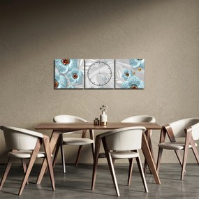 Obraz - 3D modré kvety (s hodinami) (90x30 cm)
