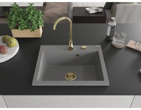 Mexen Elix, 1-komorový granitový drez 600 x 500 mm, sivý, zlatý sifón - 6525601005-71-G