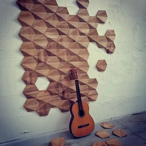 3D drevený obklad na stenu z masívu Hexagon Oak, balenie 20ks