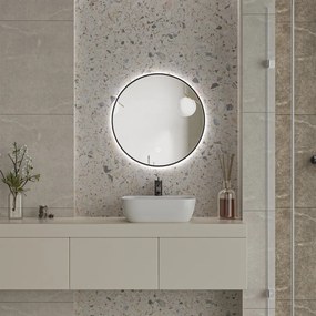 Erga Emma, okrúhle LED zrkadlo 60cm, čierny kovový rám, 1380 lm, 6500K, zadné osvetlenie, ERG-V01-201-6060-BK