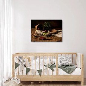 Sklenený obraz špargle na stole (70x50 cm)