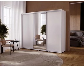 Šatníková skriňa s posuvnými dverami Settrona 1 (biela) (so zrkadlom). Akcia -20%. Vlastná spoľahlivá doprava až k Vám domov. 1123989