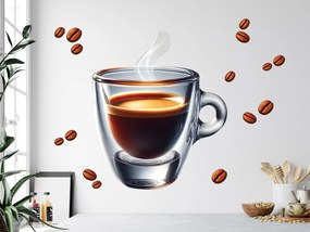 Šálka ​​kávy espresso textilní prelepiteľná nálepka na stenu hárok 45 x 41 cm
