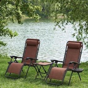 Set 2 polohovateľných záhradných lehátok so stolíkom - hnedý
