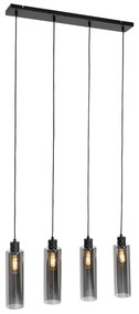 Moderné závesné svietidlo čierne s dymovým sklom 4-žiarovkové - Stavelot