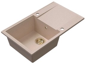 Sink Quality Sink55, kuchynský granitový drez 780x460x215 mm + zlatý sifón, béžová, SKQ-SINK.P.1KDOL.XG