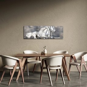 Obraz - Biele kone v zime (s hodinami) (90x30 cm)