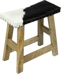 Drevená stolička s koženým sedákom Cowny biela/čierna - 45*26*46cm