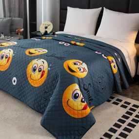Prehoz na posteľ so vzorom MLSNÝ SMAJLÍK sivý Rozmer: 170 x 210 cm
