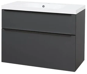 Mereo, Mereo Mailo, kúpeľňová skrinka s umývadlom z liateho mramoru 101 cm, antracit, čierne madlo, MER-CN532MB
