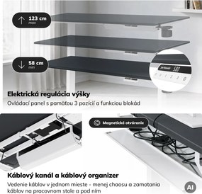 Elektrický stôl s nastaviteľnou výškou ergonomický bielo-antracitový,1600x800 mm: ARIA