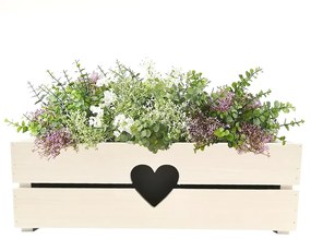AMADEA Drevený obal na kvetináč so srdcom biely, 52x21,5x17cm Český výrobok