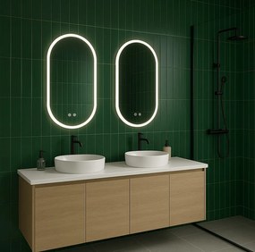 Erga Demi, oválne LED zrkadlo 60x80cm, 3 farby svetla, predné osvetlenie, vyhrievacia podložka proti zapareniu, ERG-V01-DEMI-6080-CL