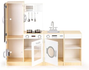 Moderná drevená kuchynka pre deti XXL + tabuľa + LED