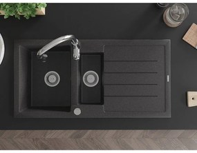 Mexen Andres, 1,5-komorový granitový drez 1000x500x200 mm a drezová batéria Savita, čierna škvrtnitá, 6515-76-672601-00
