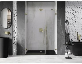 Mexen Lunar-B, Otočné ľavé sprchové dvere 125 cm, číre sklo, zlatý profil, 832S-125-050-50-00-L