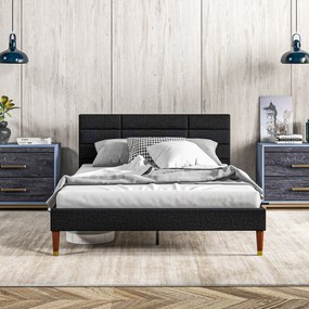 HOMCOM Dvojlôžkový Rám Postele 140 x 200 cm, Pre 2 Osoby - Výška 17 cm, Rošt a Čalúnená Hlava Postele - Drevo a Textil, Čierna | Aosom