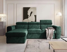 Zelená rohová sedačka na každodenné spanie Napoli s veľkým úložným priestorom.