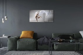 Sklenený obraz Žena tancuje biely materiál 140x70 cm