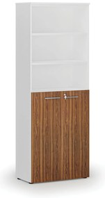 Kombinovaná kancelárska skriňa PRIMO WHITE, dvere na 3 poschodia, 800 x 420 x 2128 mm, biela/orech